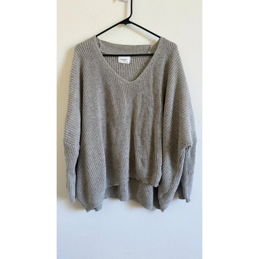 Andree by Unit Womens M Gray Oversized Chunky Knit V Neck Sweater Dolman Sleeve